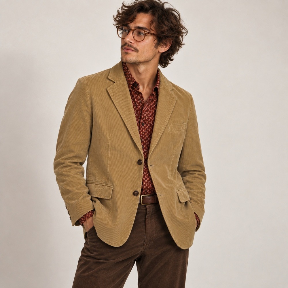 Fink Mens Blazer Vintage Corduroy Two Button Sport Coat Large Tan